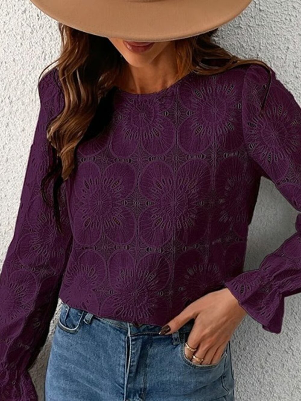 Cupshe Eyelet Embroidered Long Sleeve Blouse Size L